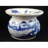 A 19th century Chinese blue and white spittoon, decorated with landscape vignettes, D. 20cm.