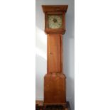 A mid 19th century pine cased thirty hour longcase clock, the painted square dial with Arabic