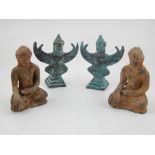 A pair of South East Asian bronzes, depicting winged deity, H. 10cm, together with another pair, (