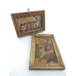 Two Chinese double sided alabaster framed items, one side painted with erotic scene, the other