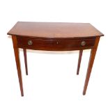 A George III mahogany bow front side table, fitted drawer on square tapered legs. W. 83cm