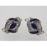 A pair of 10ct white gold, sapphire and diamond earrings.
