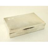 A silver tobacco box, engine turned design, Birmingham 1941. L 17cm