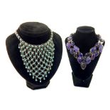 A silver and amethyst bib necklace, and a silver and turquoise bib necklace.