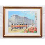 A. E. Vincent (20th century British), Buckingham Palace with Passing Military Band, gouache, artwork