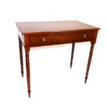 An Edwardian mahogany side table, single drawer, brass handles, turned legs. W. 84.5cm