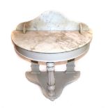 A demi-lune Continental hall table, variegated white marble back and top, baluster support, c.