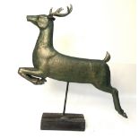 Bronzed composition model of a leaping stag, on rectangular wood plinth, H.