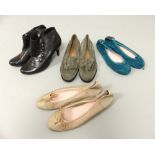 Pair of Russel & Bromley grey suede loafers, pair of Carvela black leather ankle high heel boots,