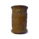 Chinese bamboo brush pot, of cylindrical form,