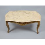 Louis XVI design giltwood low occasional table with rectangular reconstituted marble top on