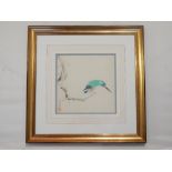 Chinese school, 20th C study of a kingfisher, print and watercolour, signed and red ink stamp, 22.