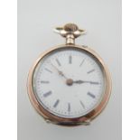 A silver open faced fob watch, the white dial with Roman numerals, enamel armorial to reverse.