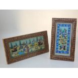 Two Persian watercolours depicting hunting scenes, set inlaid frames,