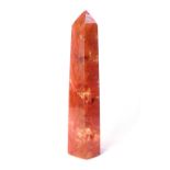 Variegated red / white glass obelisk of tapered hexagonal form, H.