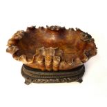 Chinese soapstone dish of rectangular leaf form, the border carved with bamboo,