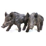 Pair of contemporary bronzed composition models of standing wild boar. H.