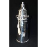 Contemporary silver plated cocktail shaker modelled as a lighthouse