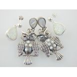 A pair of silver and opal drop earrings, and a pair of silver,