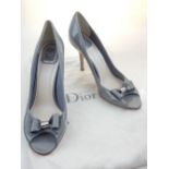 A pair of Christian Dior grey patent leather open toe high heel shoes. size 40.5.