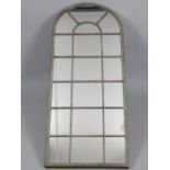 Pair of aged metal Architectural style wall mirrors of arched rectangular form. H.