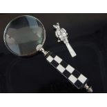 A Victorian style silver baby's rattle, with mother-of-pearl handle,