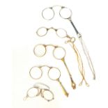 Lorgnettes and a pair of folding pince nez reading glasses,