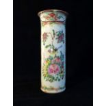 Chinese famille verte sleeve vase with everted rim, floral panel with bird,