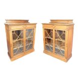 Pair of Waring & Gillow mahogany study cabinets, half moon carving to flanks, astragal doors,