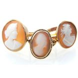 Three cameo rings, each with carving of a maiden,