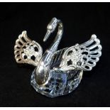 American silver mounted cut glass swan table centrepiece with hinged wings,