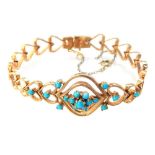 Egyptian gold heart link bracelet, with raised 'eye' turquoise decoration, approx. 24.