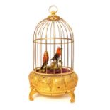 19th C style Swiss musical automaton, song birds in a gilded cage,