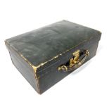 Early 20th century green leather case retailed by Asprey, the interior fitments for toiletries but