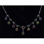 Silver peridot, citrine and garnet necklace