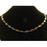 14ct yellow gold amethyst, peridot, blue topaz, garnet and citrine necklace set oval faceted