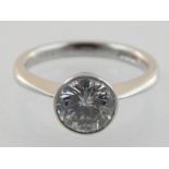 Solitaire diamond engagement ring, round cut, approx. 1.19ct, 18ct white gold bezel setting