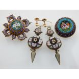 Italian micro-mosaic brooches and earrings, floral decoration, late 20th C (3)