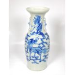 Late 19th C Chinese pale celadon glazed vase, decorated with kylin and phoenix, 56cm h