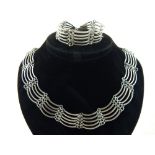 Contemporary silver five bar necklace and matching bracelet