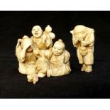 Antique carved ivory group of illicit lovers discovered, signed in red cartouche to base,