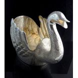 Fine Persian silver swan centrepiece, the whole intricately engraved on repousse modelling,