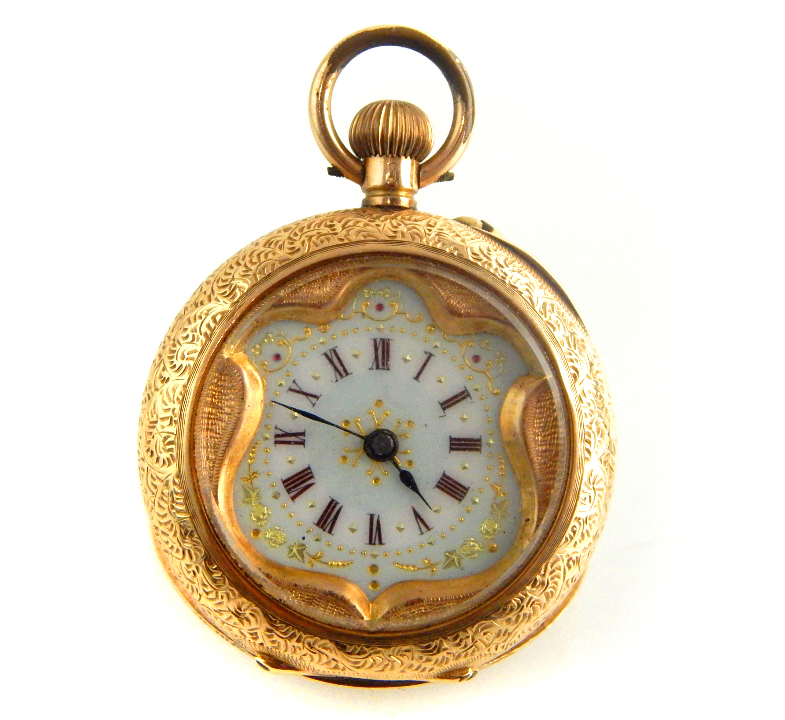 Ladies late Victorian 14ct yellow gold fob watch,