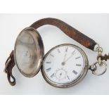 Mid 19th century silver full hunter pocket watch, fusee movement, signed to movement Plaskett,