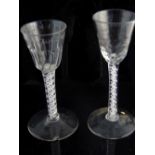 18th century cordial glass with gadrooned bowl and multi opaque twist stem, 14 cm h,