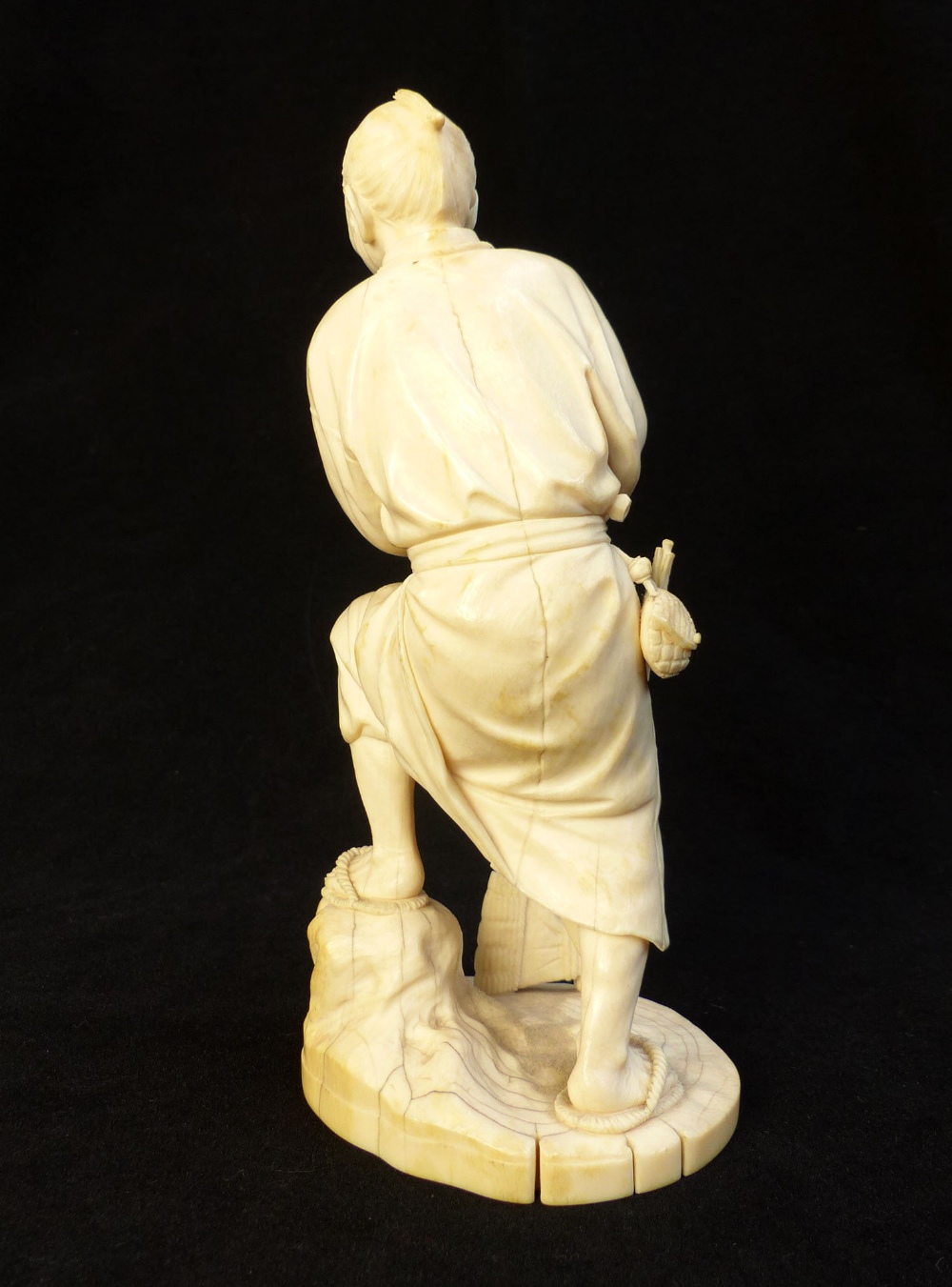 Fine 19th C Japanese carved ivory okimono of a woodsman leaning on his axe, signed to base, 20. - Image 2 of 4