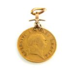 George III gold half guinea coin, drilled,