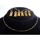 9ct gold bar necklace, 50cm L, and three pairs of matching bar earrings, 15.