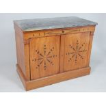 19th C walnut and inlaid cupboard, black marble top,