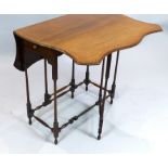 Edwardian satinwood banded mahogany Sutherland table, with serpentine twin-flap top,